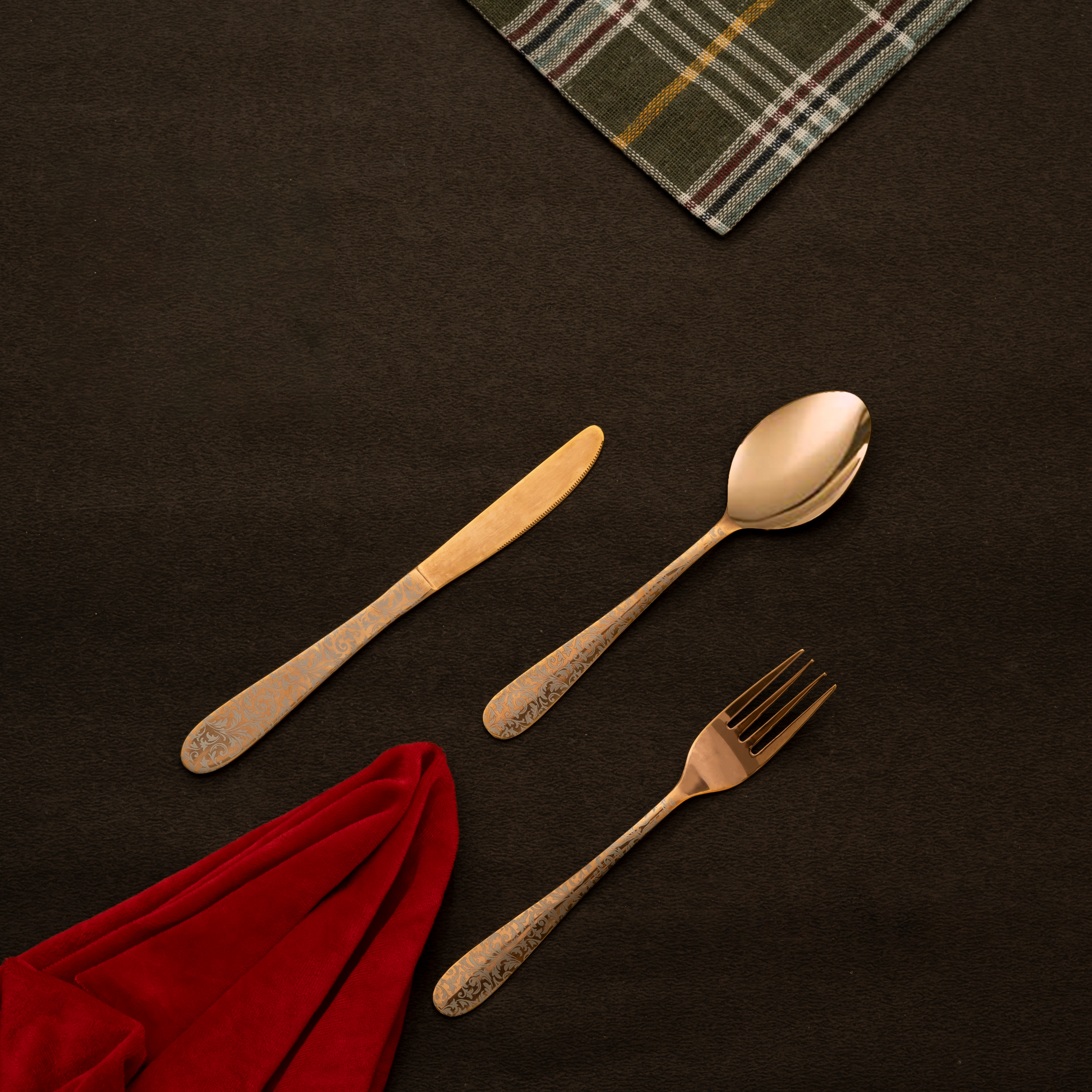 3002300601 Luce Embossed Floral Spoon - Rose Gold Shiny  